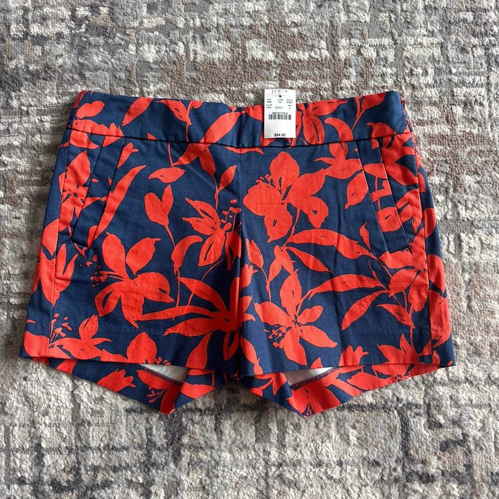 NWT J. Crew Factory City Fit Short Sz 2 5 in inseam Orange and Blue Hibiscus
